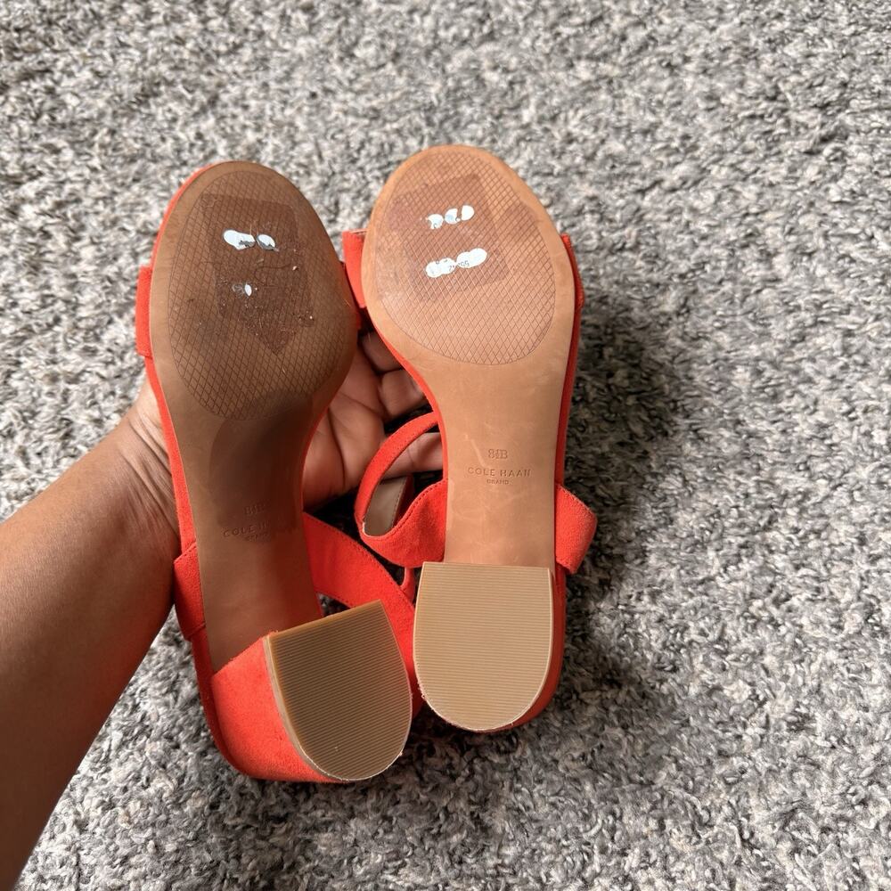 Cole Haan Josie Block Heel Sandals Piinciana Suede Orange Size US 8.5 B NEW - Picture 6 of 6